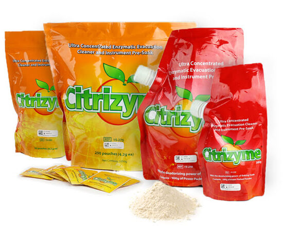 Dental Citrizyme® Powder removes gray slime and debris from traps, lines, and pipes, safe for staff, equipment, and the environment