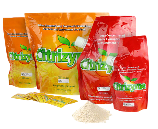Citrizyme enzymatic cleaner powder for removing blood, tissue, saliva, and starch-based debris