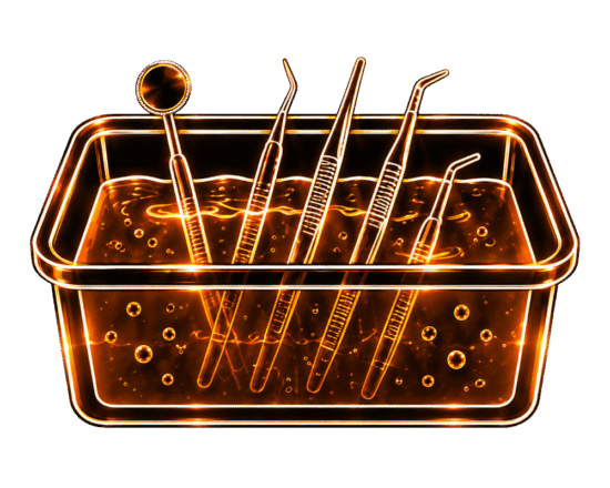 Dental instruments in a container with liquid